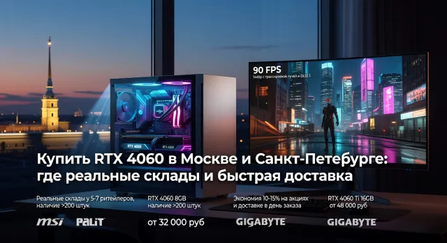 Купить RTX 4060 в Москве и Санкт-Петербурге: где реальные склады и быстрая доставка